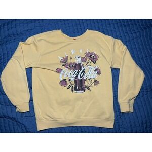 Vintage Always Coca Cola Coke Sweatshirt Flowers Womens Medium Yellow Crewneck
